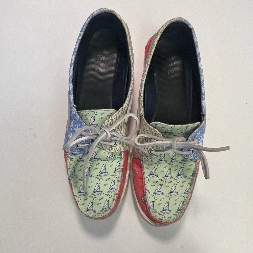 Sperry + Vineyard Vines Topsider Women's nautical Multi Color Boat Shoes Size 9